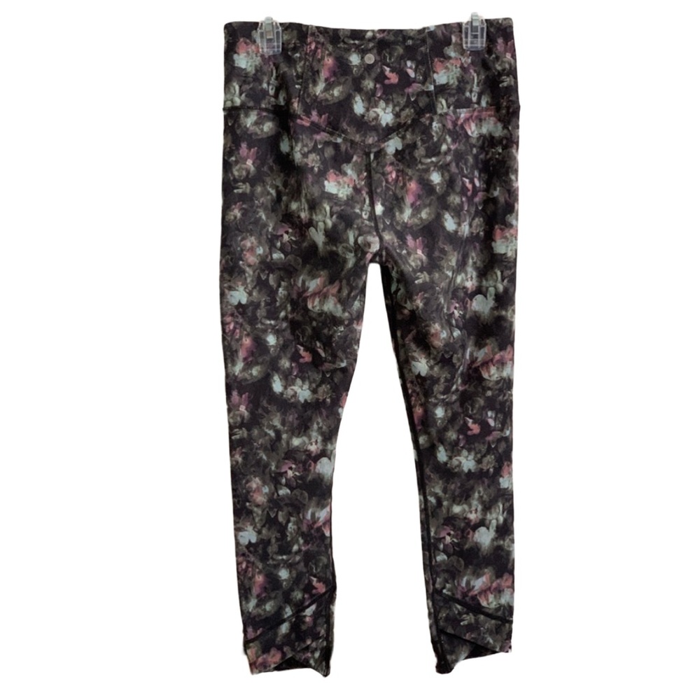 HARMONY & BALANCE Women’s Black Blue Pink Watercolor Floral 7/8 Leggings